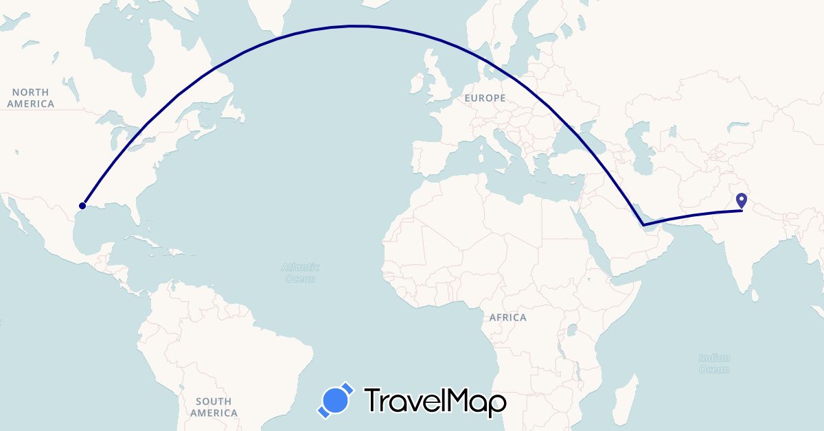 TravelMap itinerary: driving in India, Qatar, United States (Asia, North America)